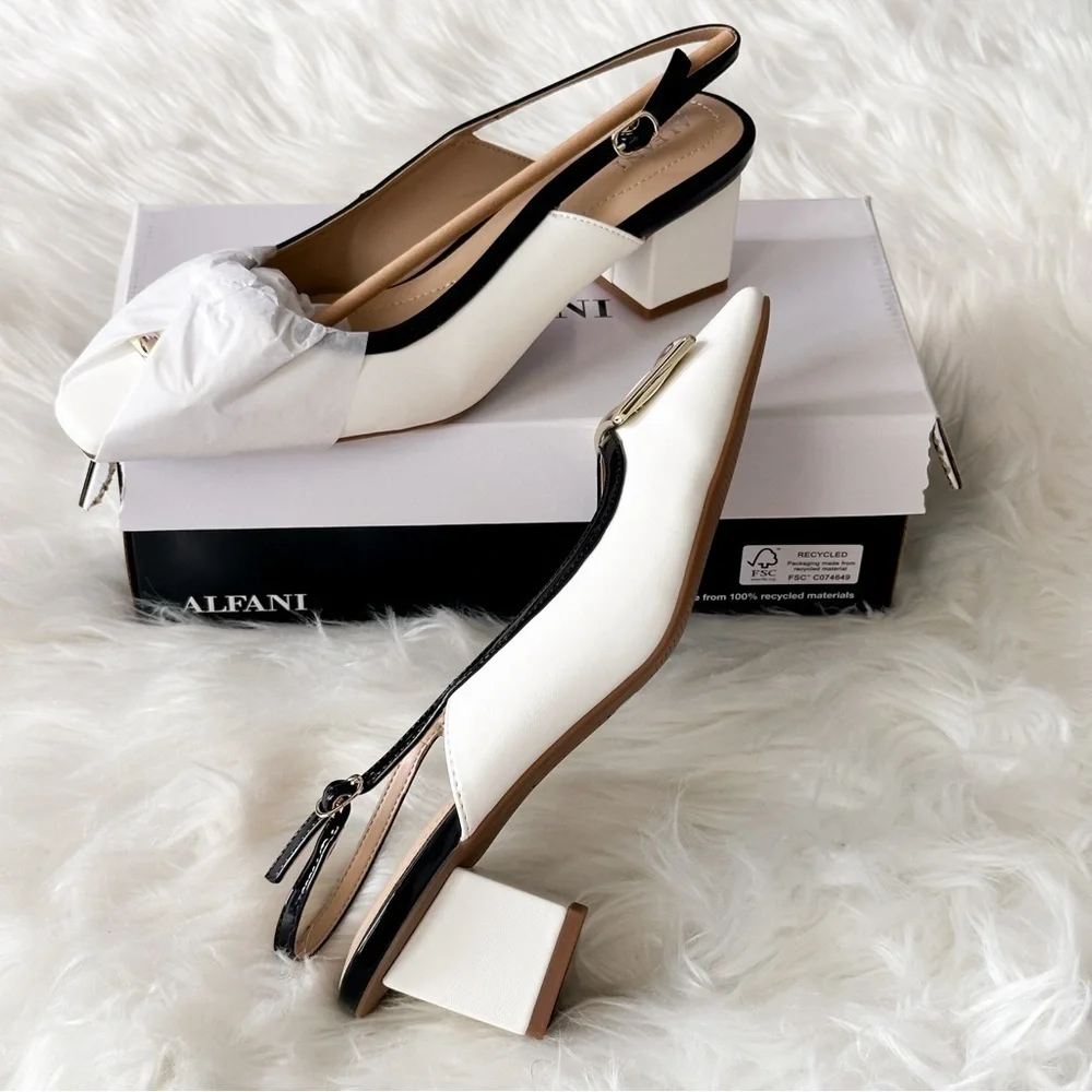 Alfani Women's Cienna Slingback Pumps, White Smooth - Picture 2 of 8